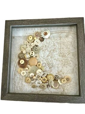 Neutral Button Crescent Wall Art - Framed Button Collage